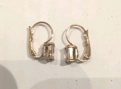 Avon 2006 CZ Pink Hued Leverback Emerald Cut Pierced Earrings – Goldtone NOS