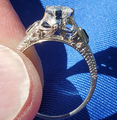 Original EARTH MINED DIAMOND Deco Engagement Ring Vintage Sapphire Solitaire 14K
