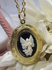 Angel Easter Spring Wedding jewelry Cameo Locket Pendant Necklace Gold Mom