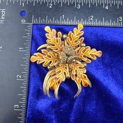 Vintage Enamel Brooch Clip on Earrings Set Flower Fall Acorn Tree Autumn