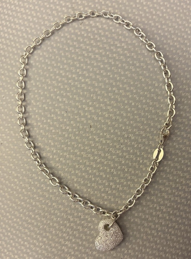 MILOR 925 Sterling Vintage Italy Heart Charm Cable Link Anklet / Bracelet 9.75″