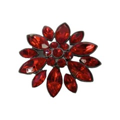 Vintage Floral Red Rhinestone Brooch Marquise Sunburst Gunmetal Pin 1 1/2 in D