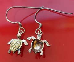 925 Signed Sea Turtle Earrings 1in Drop Vermeil Shell Sterling Silver VTG