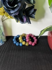 3 Woman’s 3.5 in Vintage Large Marble Bead Bracelets Blue, Olive Green, Purple