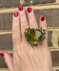 Fab Huge Massive Heart Shaped Faux Green Peridot Cocktail 925 Ring Flowers 7