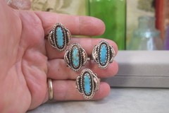 4 Vintage Sterling Turquoise Old Pawn Matching Rings x 4 Lot