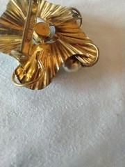 Vintage Rhinestone Faux Pearl Enamel Floral 1 1/2″ Brooch Stamped Made Austria