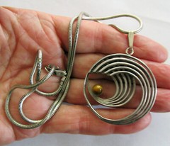 VINTAGE MCM KORDES & LICHTENFELS GERMANY 800 STERLING NECKLACE, 2 1/4 INCH PEND