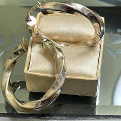 925 Sterling Silver Twisted Rope Hoop Pierce Earrings 1 1/4″ 8.74 Gram Italy