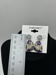New Coronet Necklace & Earrings Set Silvertone Purple Adjustable