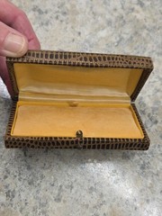 Antique Silver Tone Art Deco Tie Bar Engraved “TEL” Pre 1920 w/Faux Lizard Case