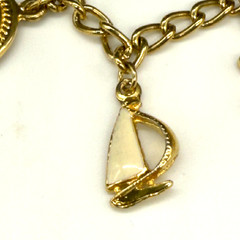 Vintage Nautical Charm Bracelet Gold Tone Chain 8 Charms Enamel Boat Anchor 6.75
