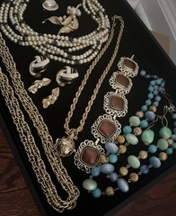Vintage Estate Jewlery Lot Of 10 Earrings Pearl Crystal Gold Brooch Necklace