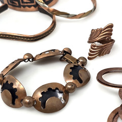 Vintage 7 Piece Copper Jewelry Lot, 2 Necklaces, 4 Bracelets 1 Ring MCM Copper