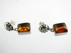 Lori Bonn Sterling Silver Amber Stud Earrings 925 6.7g 7/8 Inch Length
