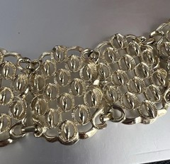 Vintage 80s Wide Gold Plated Filigree Link Bracelet 7 Inches Long