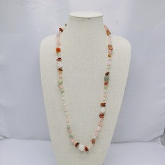 Vintage Beggars Bead Necklace Semi Precious Gemstones 31″ Pink Green Clear