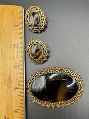 Vintage European Glass Rhinestone Brooch Pin Clip Earrings Glass AS IS READ