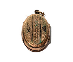Victorian Basse Taille Enamel Cattails Locket Pendant Sentimental Mourning c1880