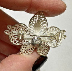 Small Handmade Silver 925 Wire Filigree Orchid Flower 3.1g Vintage Brooch