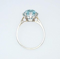 Antique Art Deco 18K Gold 5.4ct Old Cut Blue Zircon Solitaire Engagement Ring 6