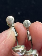 Vintage Napier Cumquat Blue Pink Dangle Drop Clip On Earrings Silver Tone Pat #