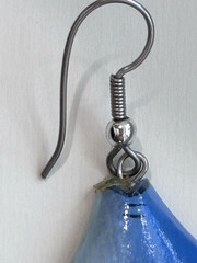 VTG Dangle Fish Earrings Hand-Painted Wood Silver-tone Metal Tropical Blue 3”L