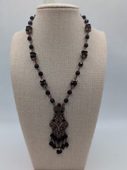 Victorian Revival Copper & Black Beaded Pendant Necklace 24″