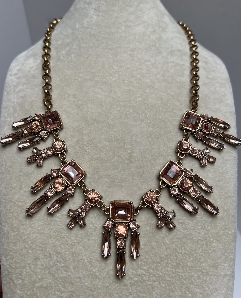 Vintage Peach Rhinestone Statement Necklace 24”
