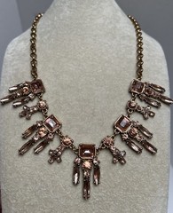 Vintage Peach Rhinestone Statement Necklace 24”
