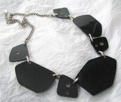 Vintage Bijoux Terner Red Black Lucite Panel Link Collar Necklace Modernist