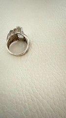 VINTAGE MT 925 STERLING SILVER FAN COCKTAIL RING TAPERED BAGUETTE STONE 10 G 7