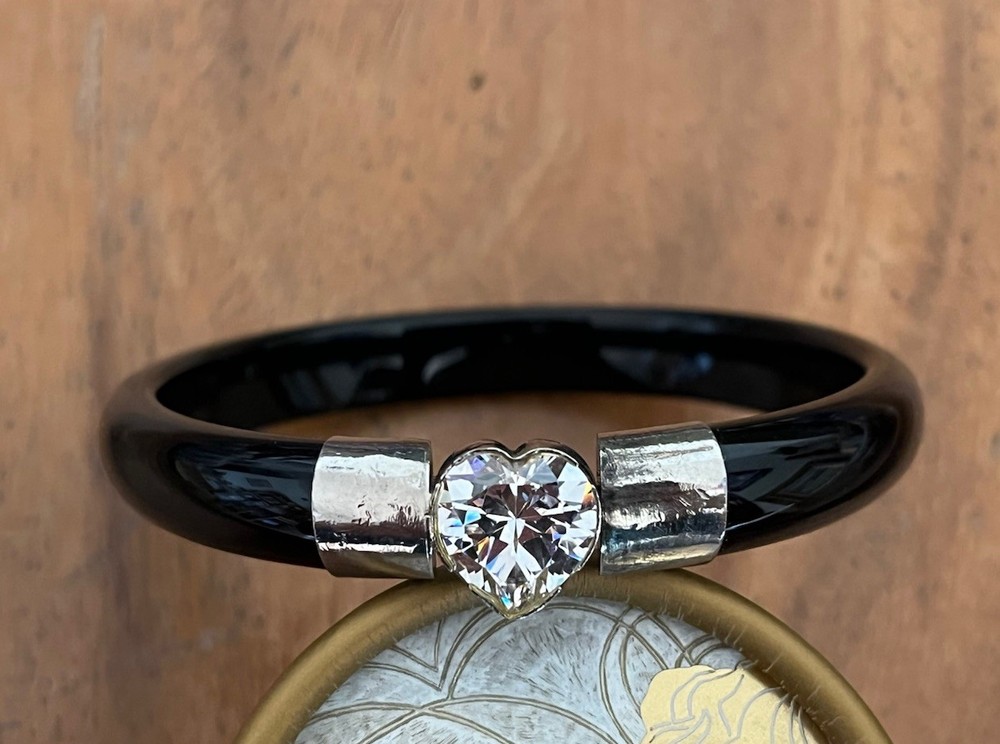 Black stone/glass Bracelet With Heart Rhinestone