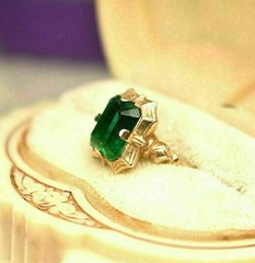 3.00Ct Lab Created Green Emerald Engagement 14K Yellow Gold Finish Ring