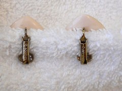 Avon Clip On Earrings Creamy Plastic Modern Art Deco Nickel Free 1980’s True VTG