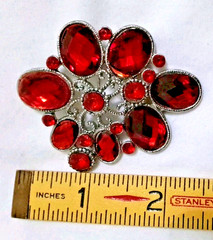 Vintage Rhinestone Red Statement Brooch Or Pendant Dual Purpose 2.5 In X 1.75 In