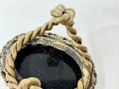Vintage Brass Signed West Germany Black Glass 1″ Oval Inset Costume Ring