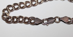 FAS 925 Italy Vintage Double Link Bracelet With Enamel Black Cat Charm 7″