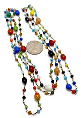 Vintage Venetian Lampwork Glass Bead Necklace Multicolor Swirl Long Boho 56″