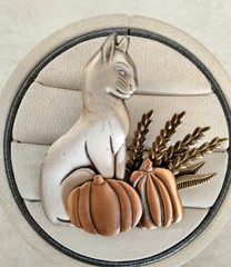 Vintage Multi-Metal Cat with Pumpkins Cat Brooch (160 – 2360)