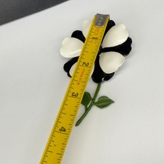 Vintage Enamel Flower Brooch Black White Green Stem 3.75 Inches