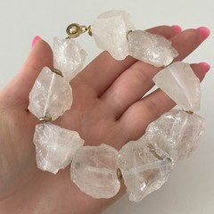 Vintage Big Chunky Clear Rock Crystal Quartz Raw Stone Heavy Statement Bracelet