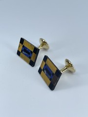 Vintage Onyx Lapis Tigers eye rectangle cufflinks polished gold tone fixed backs