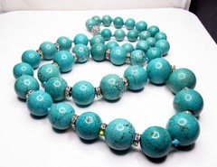Vintage Turquoise Howlite Necklace BIG Bead Long Heavy