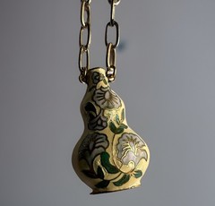 Vintage Yellow Cloisonne Vase Pendant Necklace Double Sided Lavender 18” Long