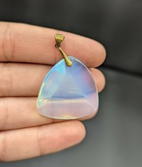 Vintage Reverse Carved Opalite Opaline Glass Volcano or Mountain Japan Pendant