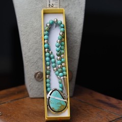 Heavy Turquoise and Silver Beaded Pendant Necklace Sterling Silver