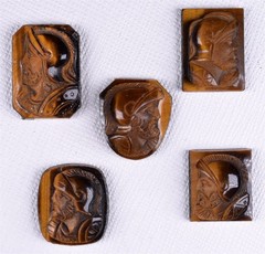 5 Tiger Eye Cameo Loose Stones Vintage Carved Soldiers