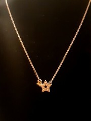 Signed & Goldtone Double Star And Rhinestone & Necklace. 18″ adjustable length