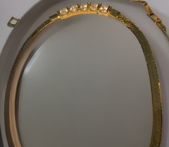 Vintage Herringbone Necklace With 5 Clear Stones Fold Over Clasp 18”
